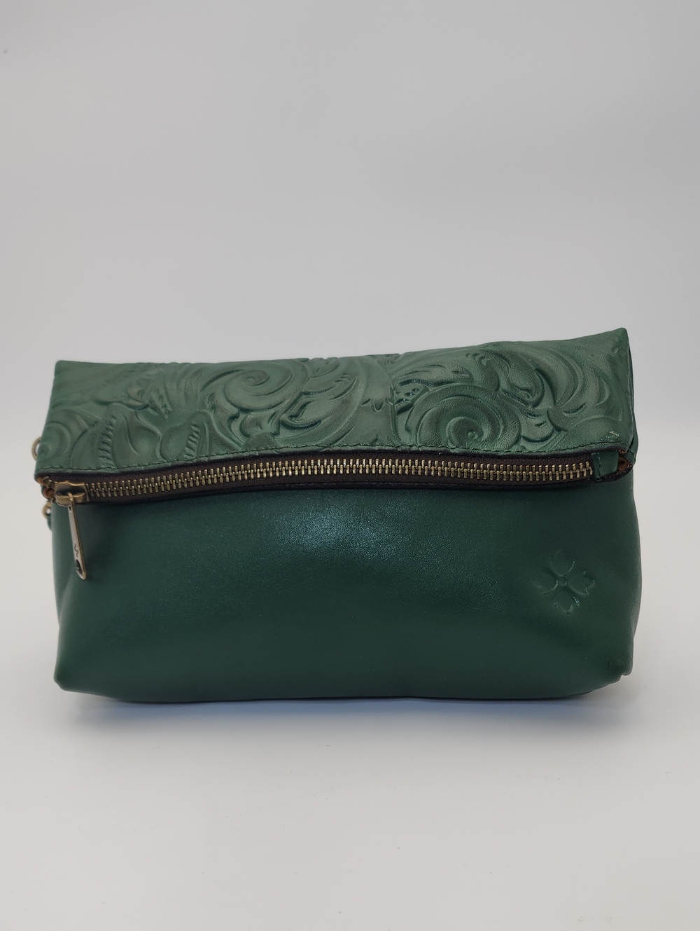 Patricia Nash "Valerie" Fold-Over Tooled Leather Clutch Wristlet — Soft Green